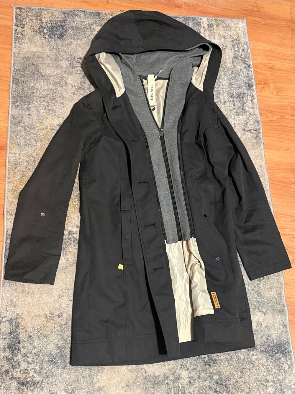 Soia & Kyo Black Hooded Raincoat with Inner Zip Layer